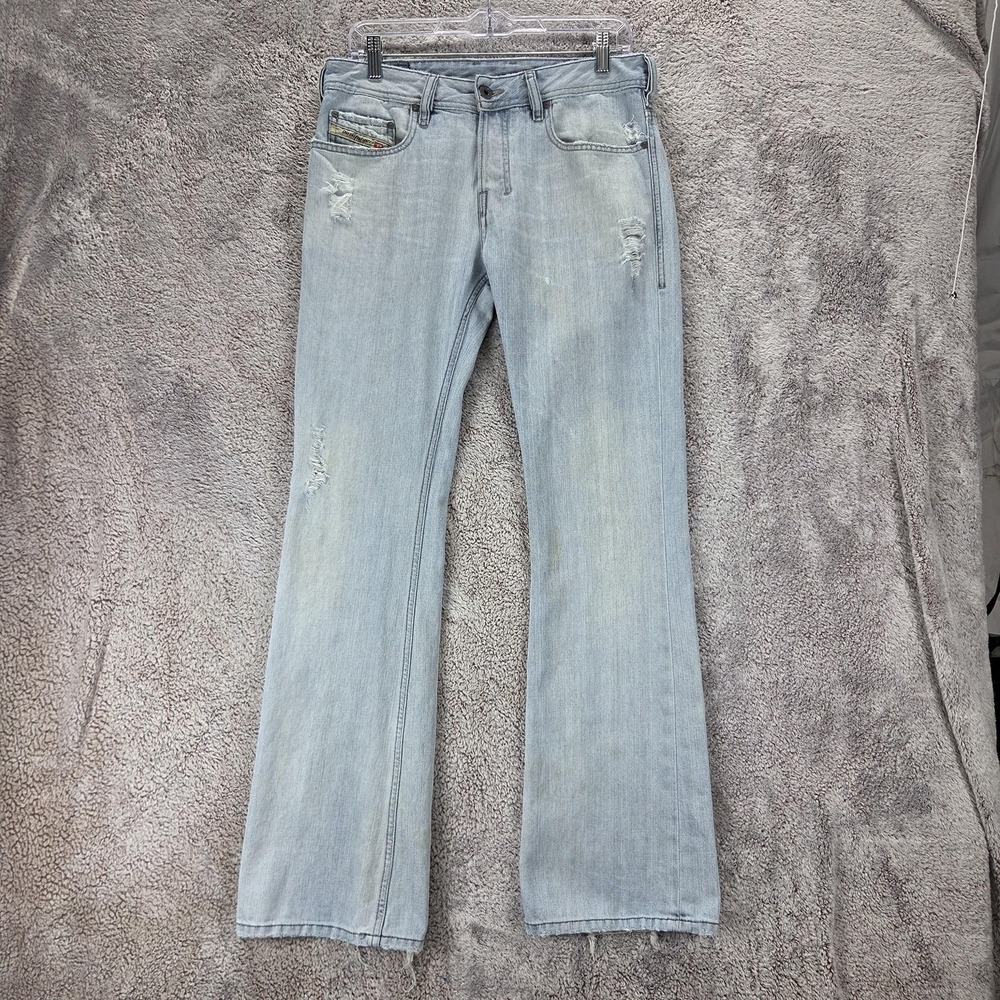 Diesel Jeans Mens 29x32 Blue Zathan Regular Bootcut Distressed Button Fly 008KJ